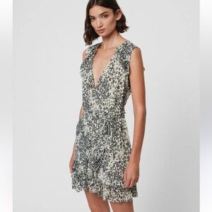 All Saints Priya patch animal print Ruffled Wrap Mini Dress Sz small S